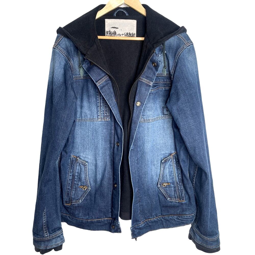 Sitka Denim Men's M Hooded Heavy Jean Trucker Jacket Sweatshirt Lining Medium